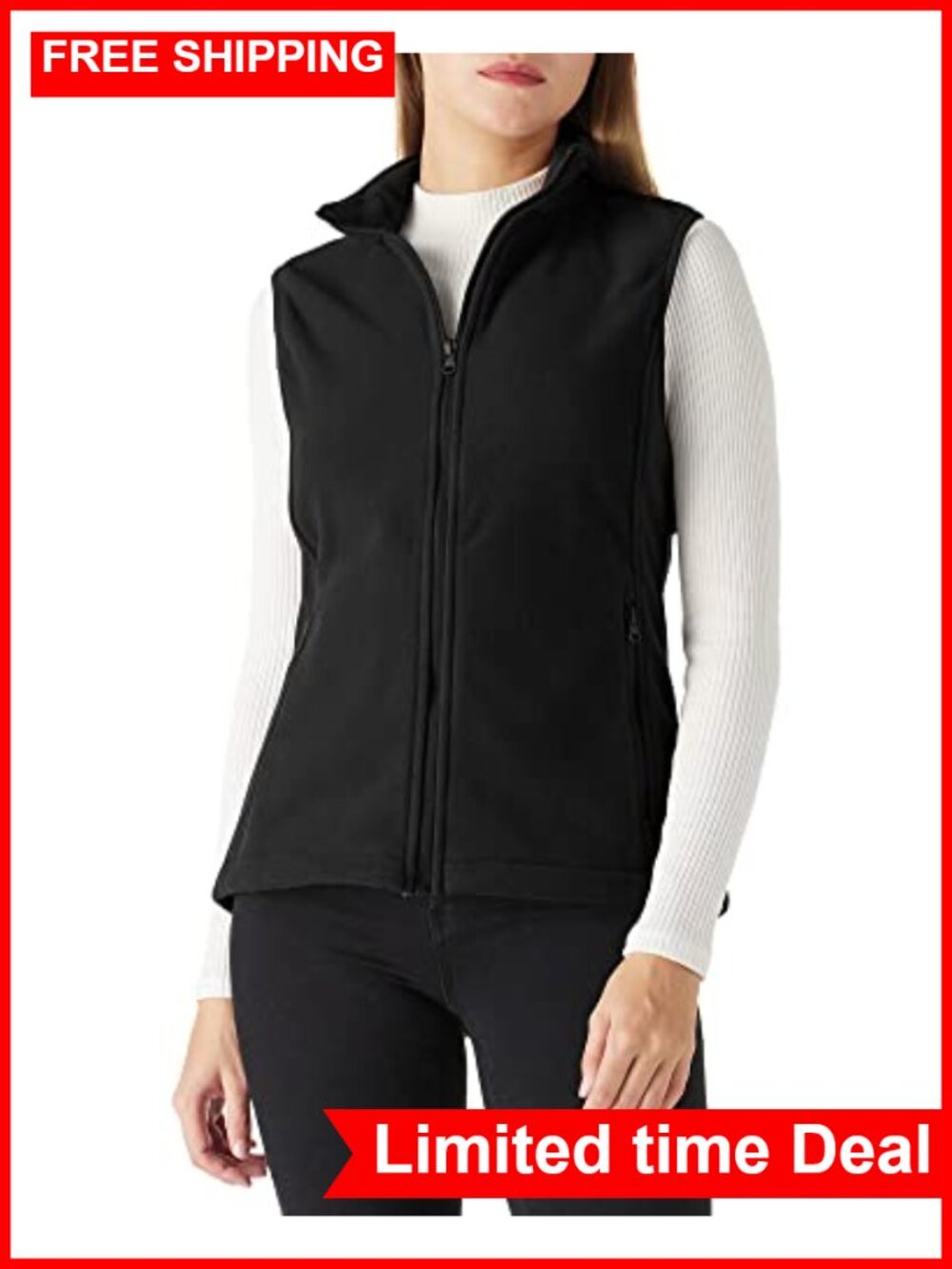 Women's Polar Fleece Vest Full-Zip Sleeveless Jacket with Pockets